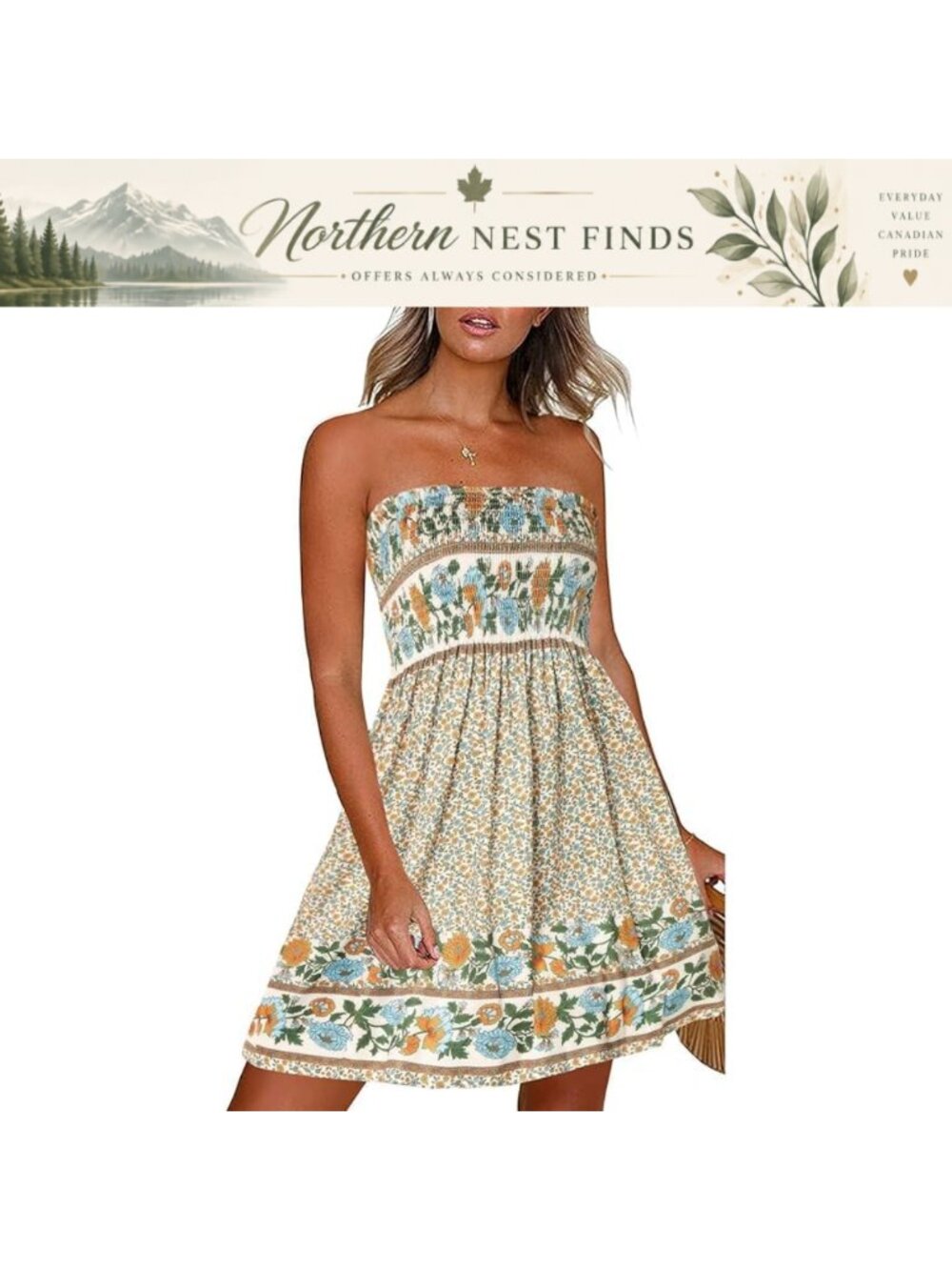 Women's Strapless Boho Sundress Off Shoulder Beach Cover Up Midi Dress